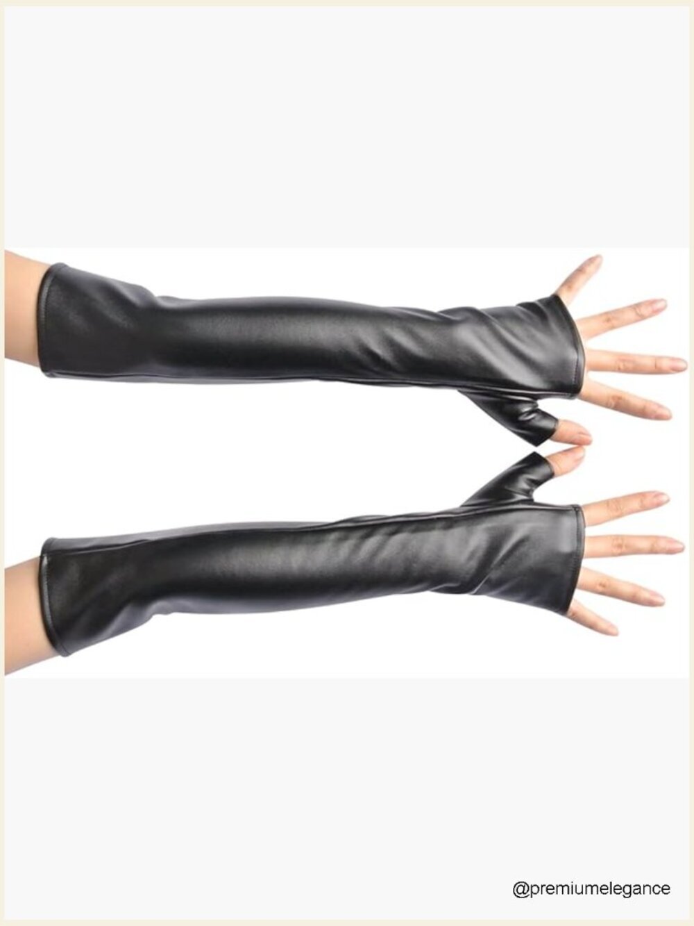 Faux Leather Long Arm Warmer Fingerless Gloves Costume Accessory